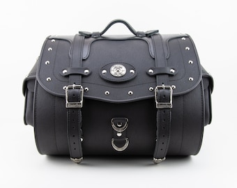 Handmade Leather Motorcycle Sissy Bar Bag: Black Bike Luggage