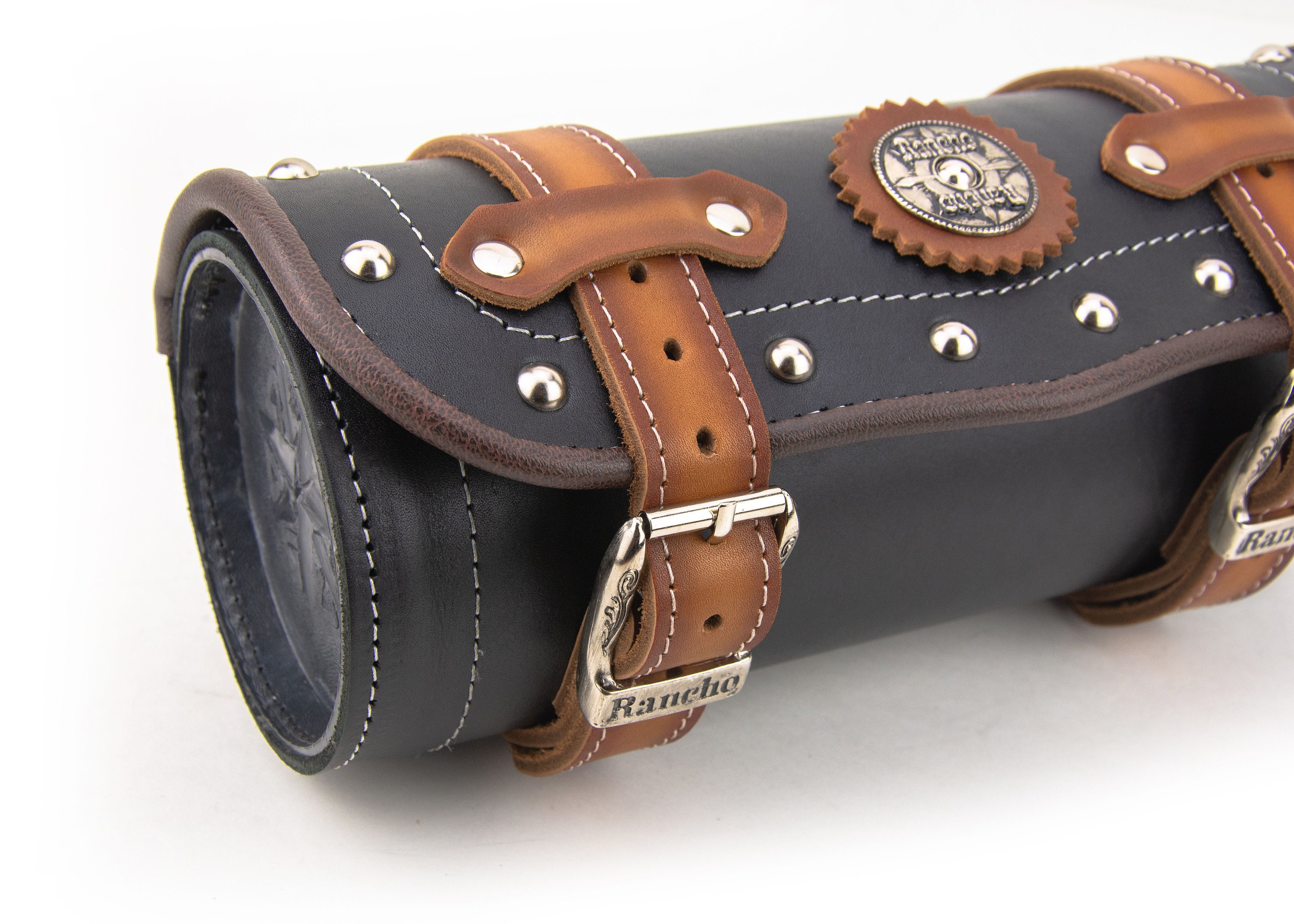 Borsa A Rotolo Porta Attrezzi In Pelle Nera Con Cinghie - Foto 2