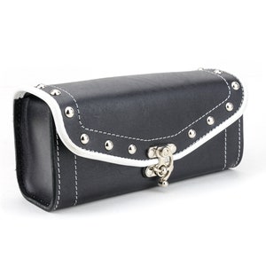 Leather motorcycle tool bag, black leather toolbag, fork bag, leather tool roll, chopper bag, custom motorcycle bag