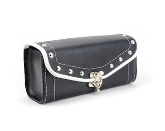 Bolsa de ferramentas para motocicleta em couro, bolsa de ferramentas em couro preto, bolsa para garfo, estojo de ferramentas em couro, bolsa para chopper, bolsa personalizada para motocicleta