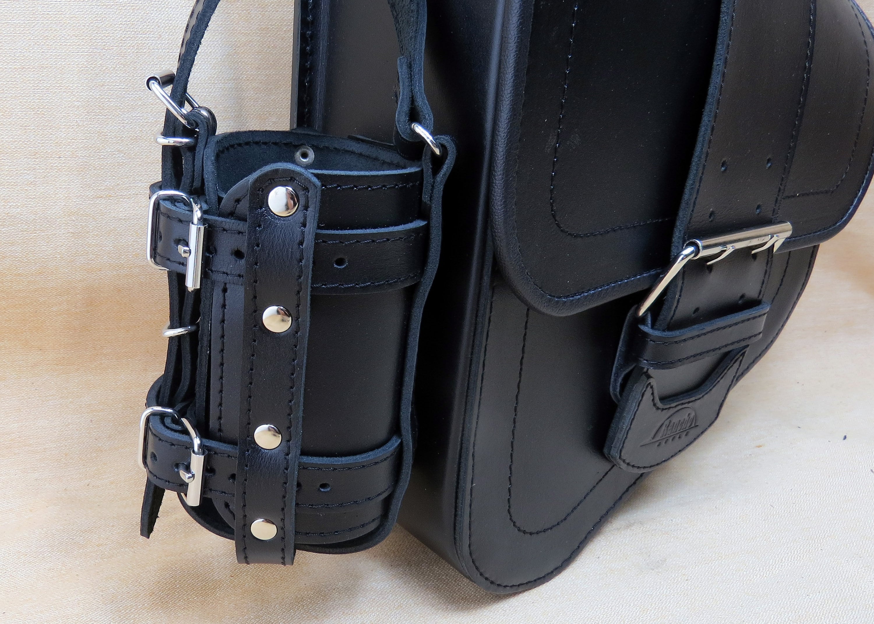 Black Motorcycle Left Side Swingarm Bag With Bottle Holder Etsy Canada