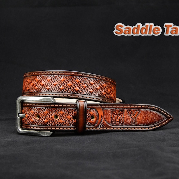 Personalized Tooled Leather Western Belt, Handcrafted Cowboy Belt