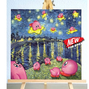 Kirby Nintendo Starry Night Van Gogh canvas print