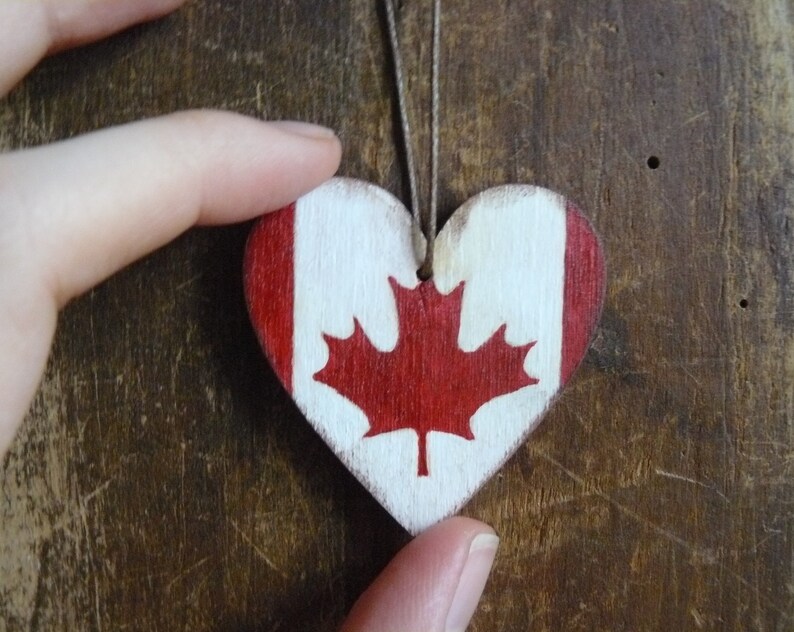 Canadian Flag, Christmas Ornament, Personalized Canadian Luggage Tag, Hand Painted Car Ornament