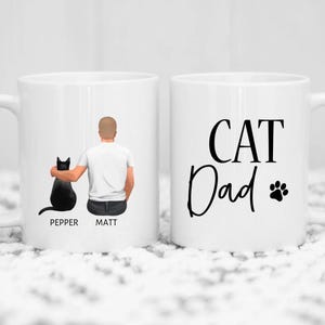 Caneca personalizada para pai de gato - Caneca de café personalizada para amantes de gatos - Presente para pai de gato - Escolha o penteado, a roupa e a raça do gato...