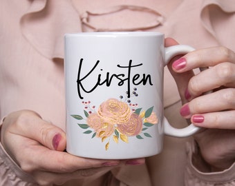 Personalised Mug - Floral Coffee mug - Bridesmaid Proposal - Custom Bridesmaid Mug - Gift for Her - Girlfriend Gift - Custom Name Mug