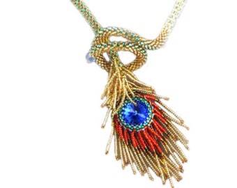 Peacock Feather Beaded Necklace Instant Download pattern by Ann Benson