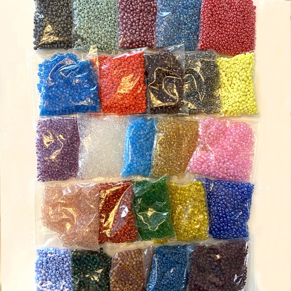 Stash builder 6o seed beads, 25 vintage colors, 40-45 grams per color, Matsuno, Toho, Czech, Miyuki