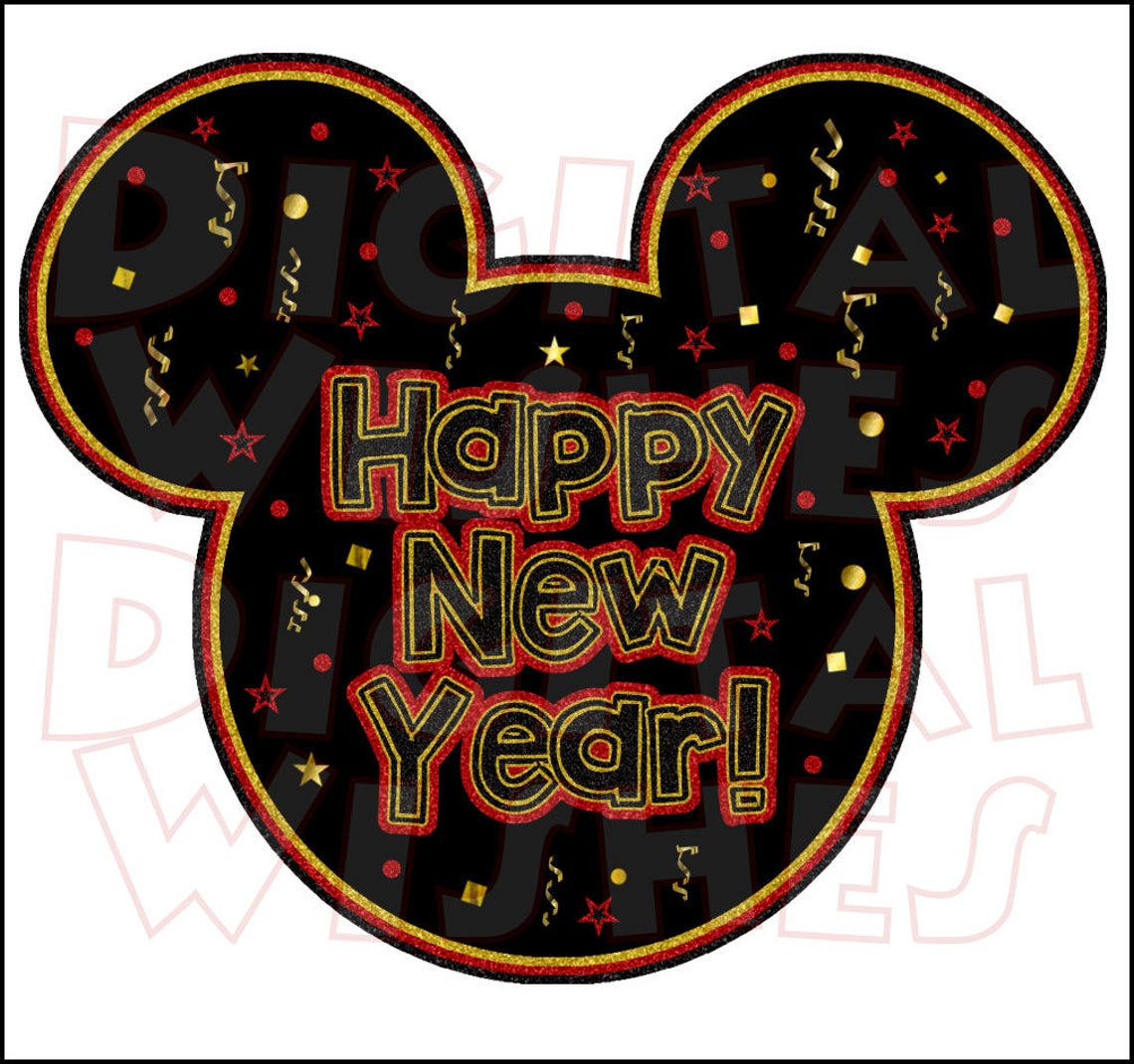 Happy New Year Mickey Mouse Head Ears Digital Iron on Transfer Etsy