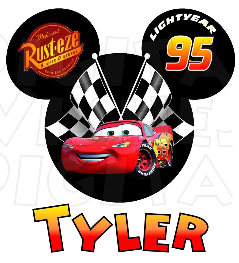 Lightning McQueen Cars Mickey Mouse head ears Digital Iron on Etsy