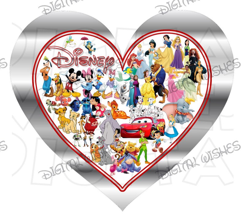 DIY Printable Disney Characters Heart Digital Iron on transfer Etsy