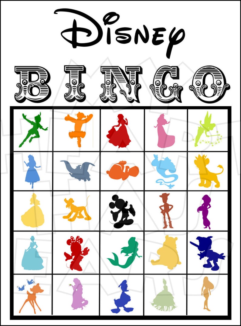 25 Printable Disney BINGO Cards Party Game Digital File Etsy