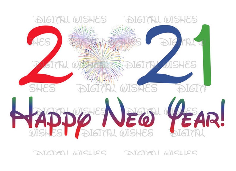 Happy New Year 2021 with colorful firework Mickey Mouse