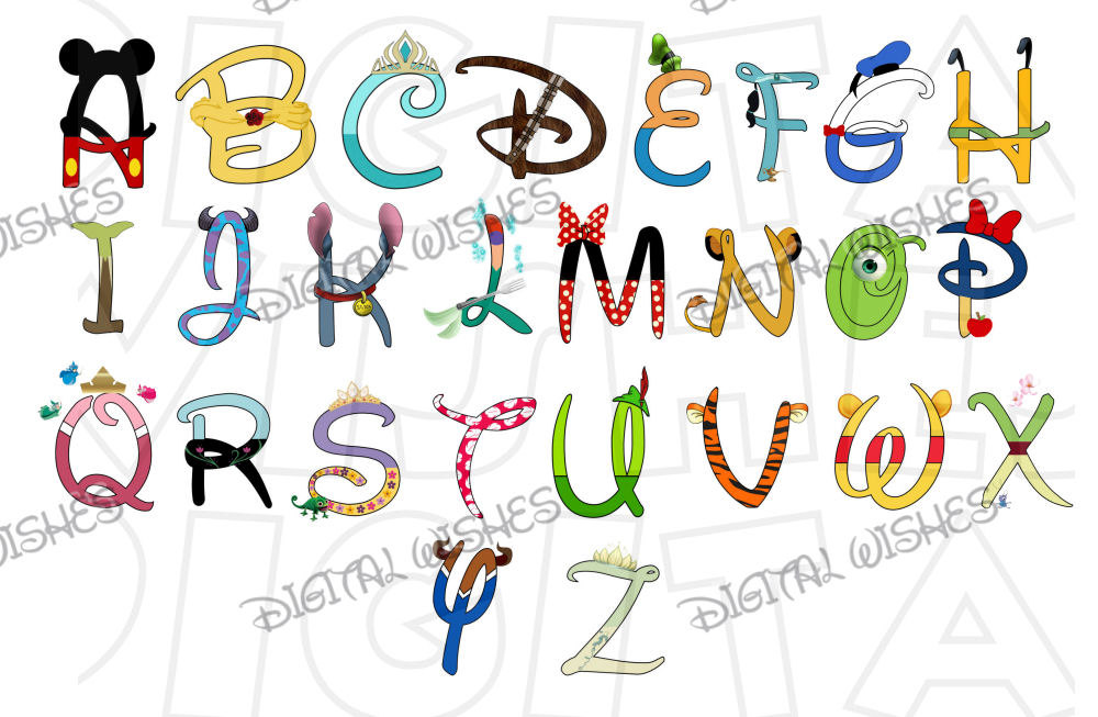 Disney character font text alphabet AZ letters Digital clip Etsy