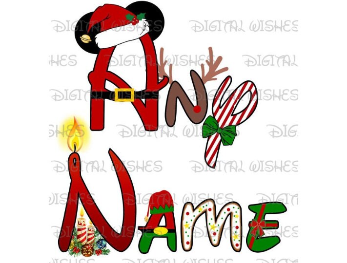 ANY NAME or Phrase Disney Christmas text font Digital Iron on | Etsy