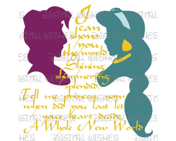 Jasmine And Alladin Silhouette A Whole New World Lyrics Etsy Jasmine And Alladin Silhouette A Whole New World Lyrics Etsy