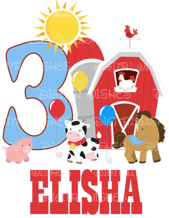 Farm Animals Birthday Image PERSONALIZED Name ANY Age Digital | Etsy