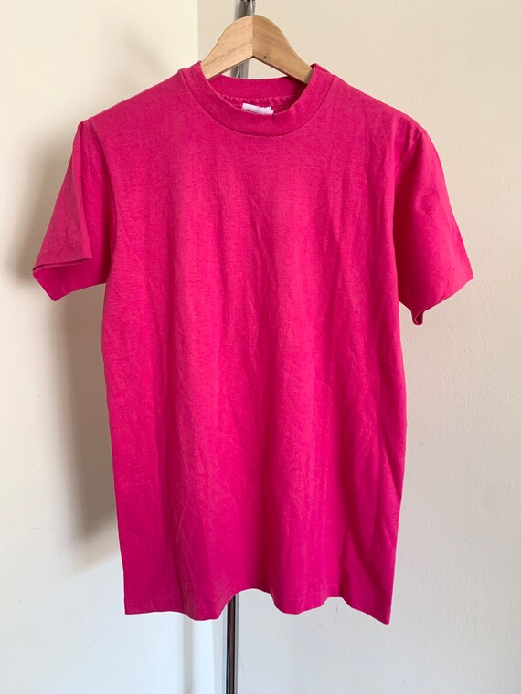 Hanes, Vintage 80’s Hanes fifty-fifty plain blank pink 50/50 t-shirt | Small (tag size) Small (fit) | Made in USA | DEADSTOCK