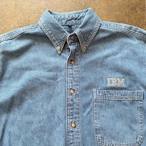 90's Vintage IBM computer denim long sleeve button up shirt | Medium (tag) Medium (fit) | tech wear