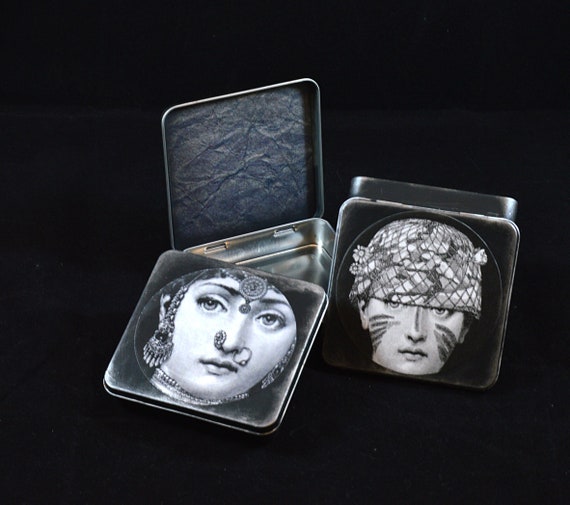 Decorative Tins Inspired By Fornasetti Decorated Tin Storage Etsy