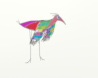 Drawing of a funny fantasy bird with scarf