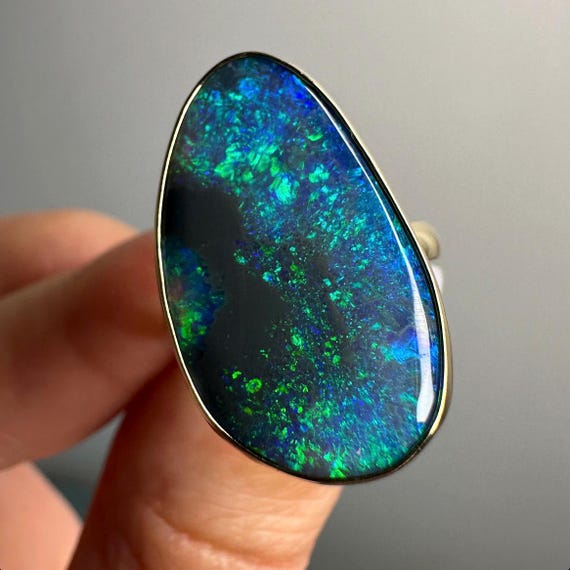 14K Yellow gold ring with Australian Black Opal SZ 6.5
