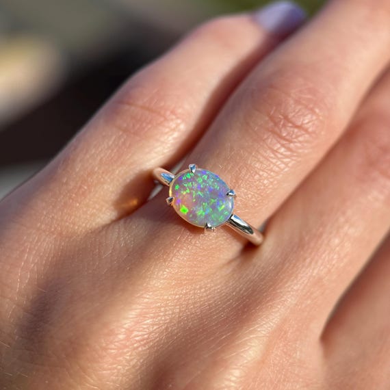 Sterling silver ring with Australian Crystal Opal SZ 6.75