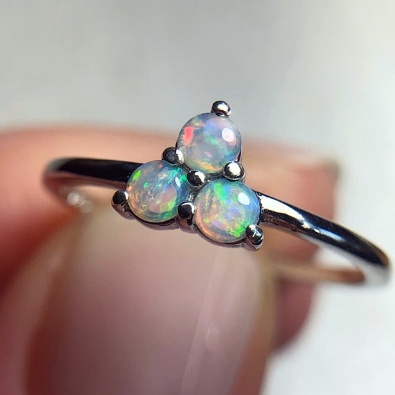 Sterling silver ring with Australian crystal opals