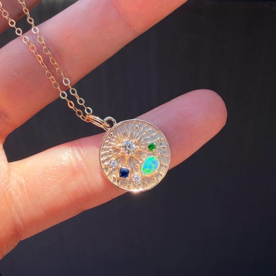 Celestial pendant in 14K Yellow gold - Custom-made necklace
