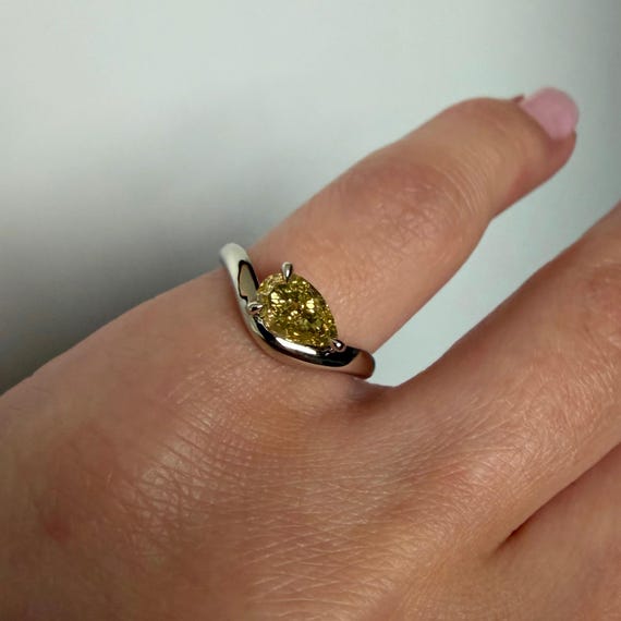 GIA certified Fancy Yellow or Peachy Champagne pear diamond pinky ring - Custom-made Mini Caia