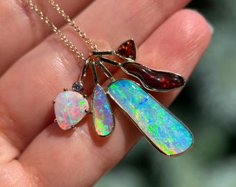土星 - メキシコ産ファイヤーオパール＆ダイヤモンドツァボライト14K 