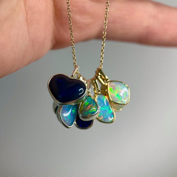 Sterling silver and 14K Yellow gold pendants with Australian Opals