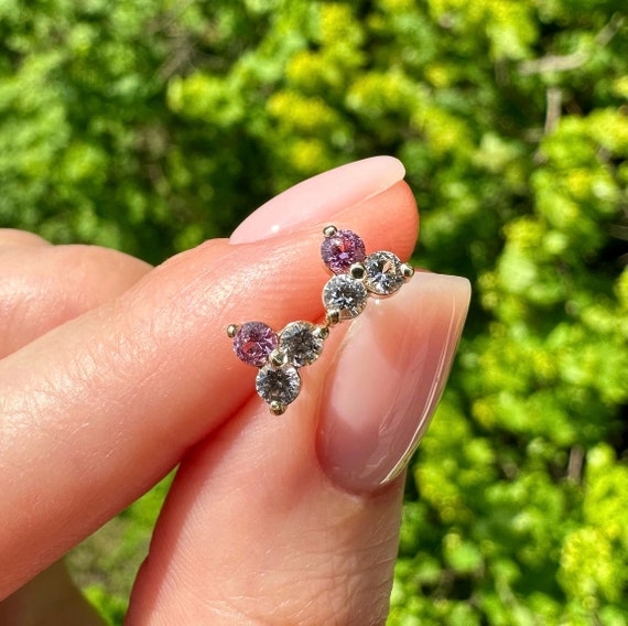14K Yellow gold earrings with White and Pink Sapphires