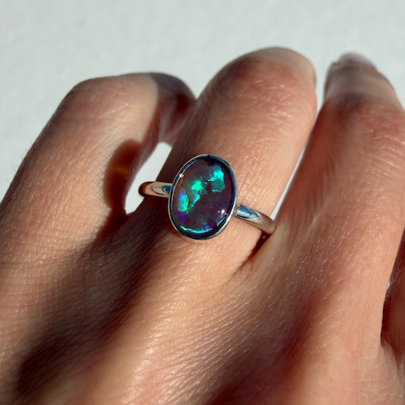 Sterling silver ring with Australian Crystal Opal SZ 5.75