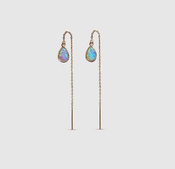 14K Yellow gold threader earrings with Australian Crystal Opals