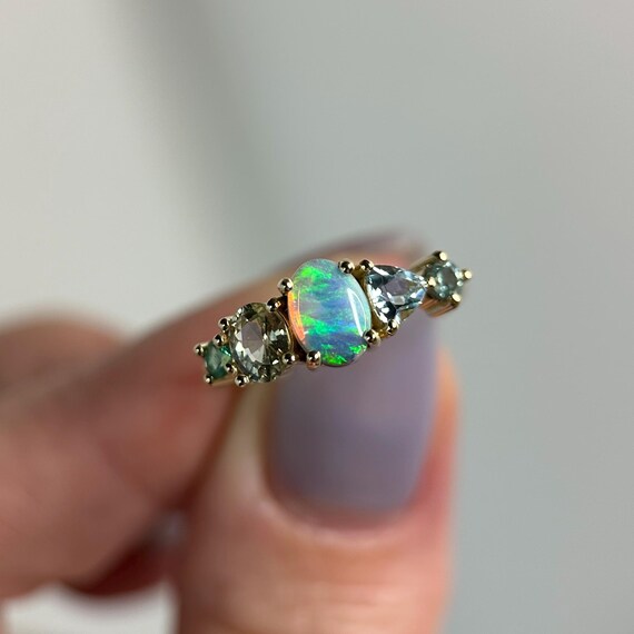 14K Yellow Gold & Australian Dark Opal Fusion Ring SZ 6