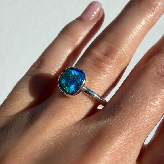 Australian Black Opal Ring in sterling silver SZ 8