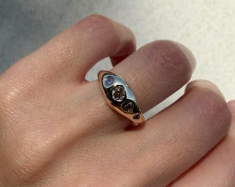 14K Geschmolzener Goldring mit braunen und rosa-braunen Diamanten SZ 5