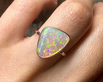 14K Rose gold ring with Australian Crystal Opal SZ 5