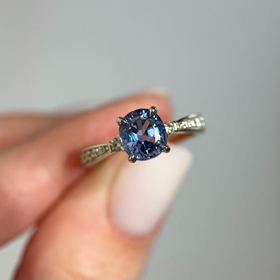 Cushion Sapphire Engagement Ring with Diamonds, 14K Gold