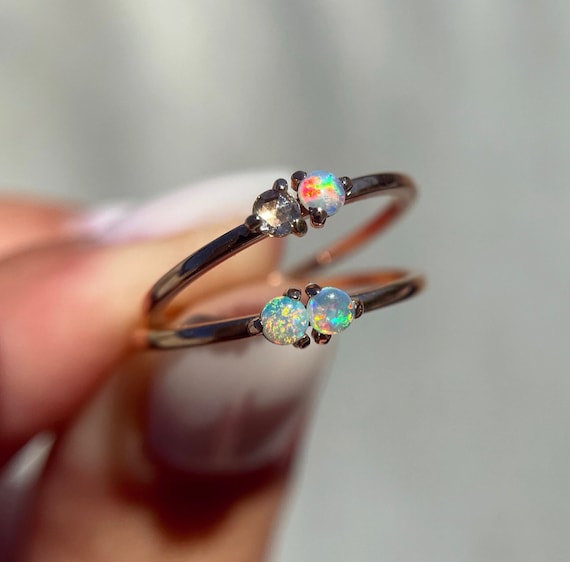 14K Rose gold ring with Australian Opals or Rosecut Diamond