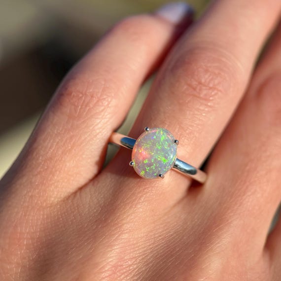 Sterling silver ring with Australian Crystal Opal SZ 8