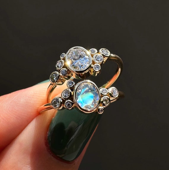 Custom made Dew ring with Moonstone and Diamond