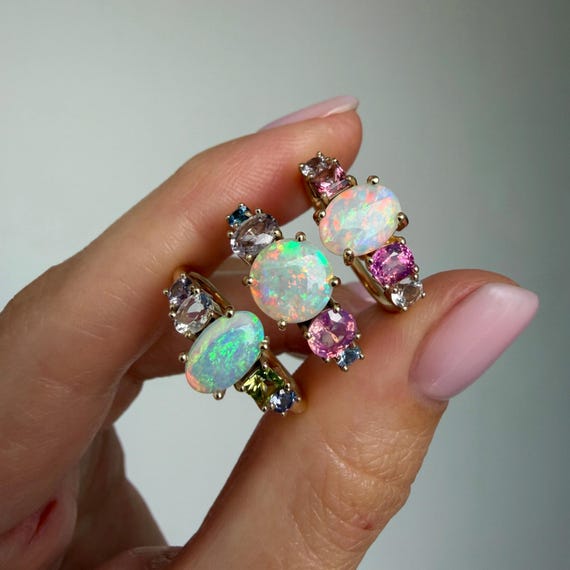 14K Yellow Gold & Australian Crystal Opal Fusion Rings