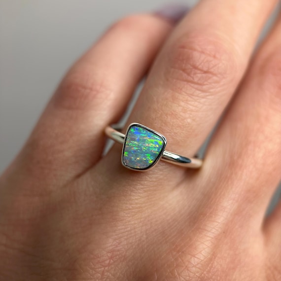 Sterling silver ring with Australian Crystal Opal SZ 8