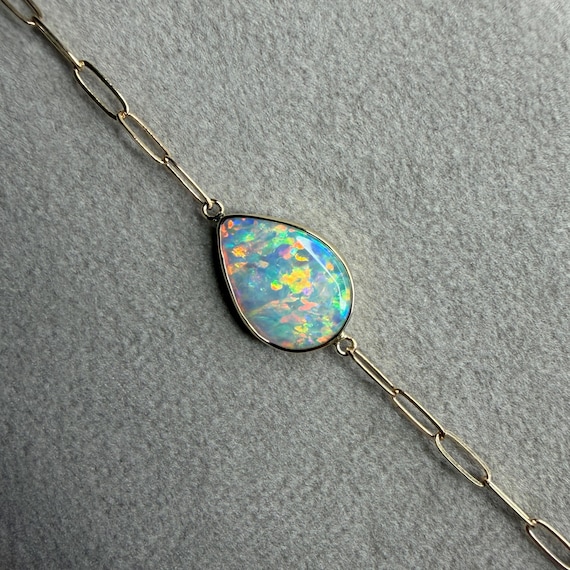 14K Yellow gold paperclip bracelet with Australian Crystal Opal