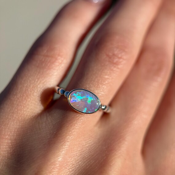 Sterling silver ring with Australian Crystal Opal SZ 6.75