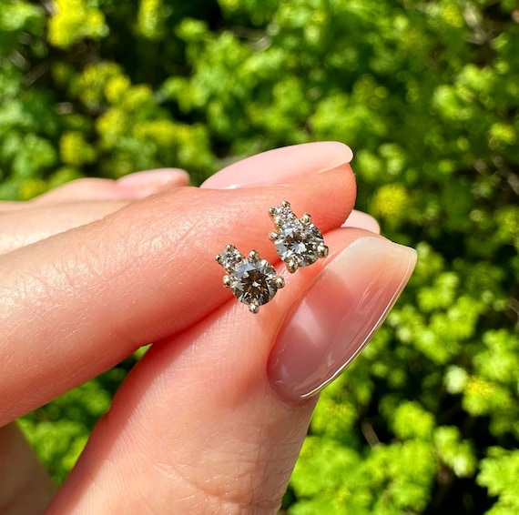 14K Yellow gold stud earrings with Champagne and White diamonds
