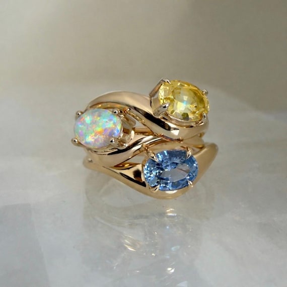 Australian Opal or Oval Sapphire Ring in 14K gold or Sterling silver