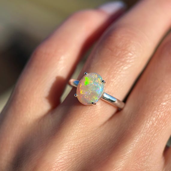 Sterling silver ring with Australian Crystal Opal SZ 5